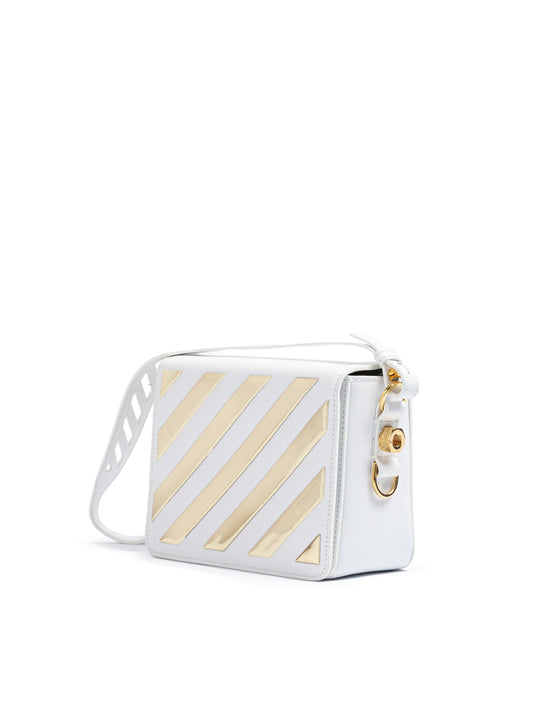 Off-White White/Gold  Metallic Stripe Crossbody Bag