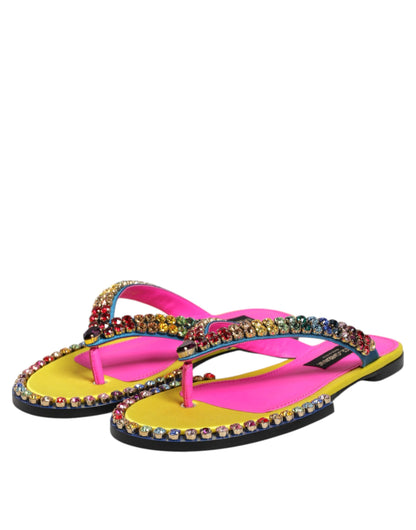 Dolce & Gabbana Multicolor Rhinestone Flip Flop Flat Sandals Shoes