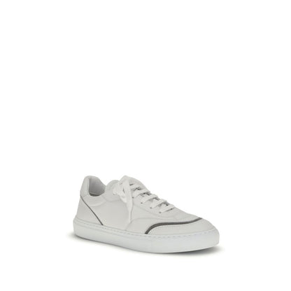 Brunello Cucinelli White Calf Leather Bos Taurus Low Top Sneakers