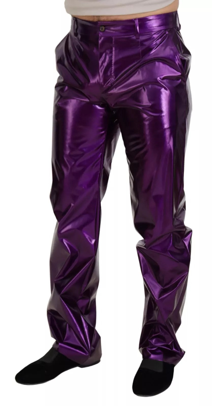 Dolce & Gabbana Purple Metallic Nylon Straight Trouser Pants