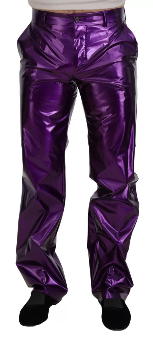 Dolce & Gabbana Purple Metallic Nylon Straight Trouser Pants