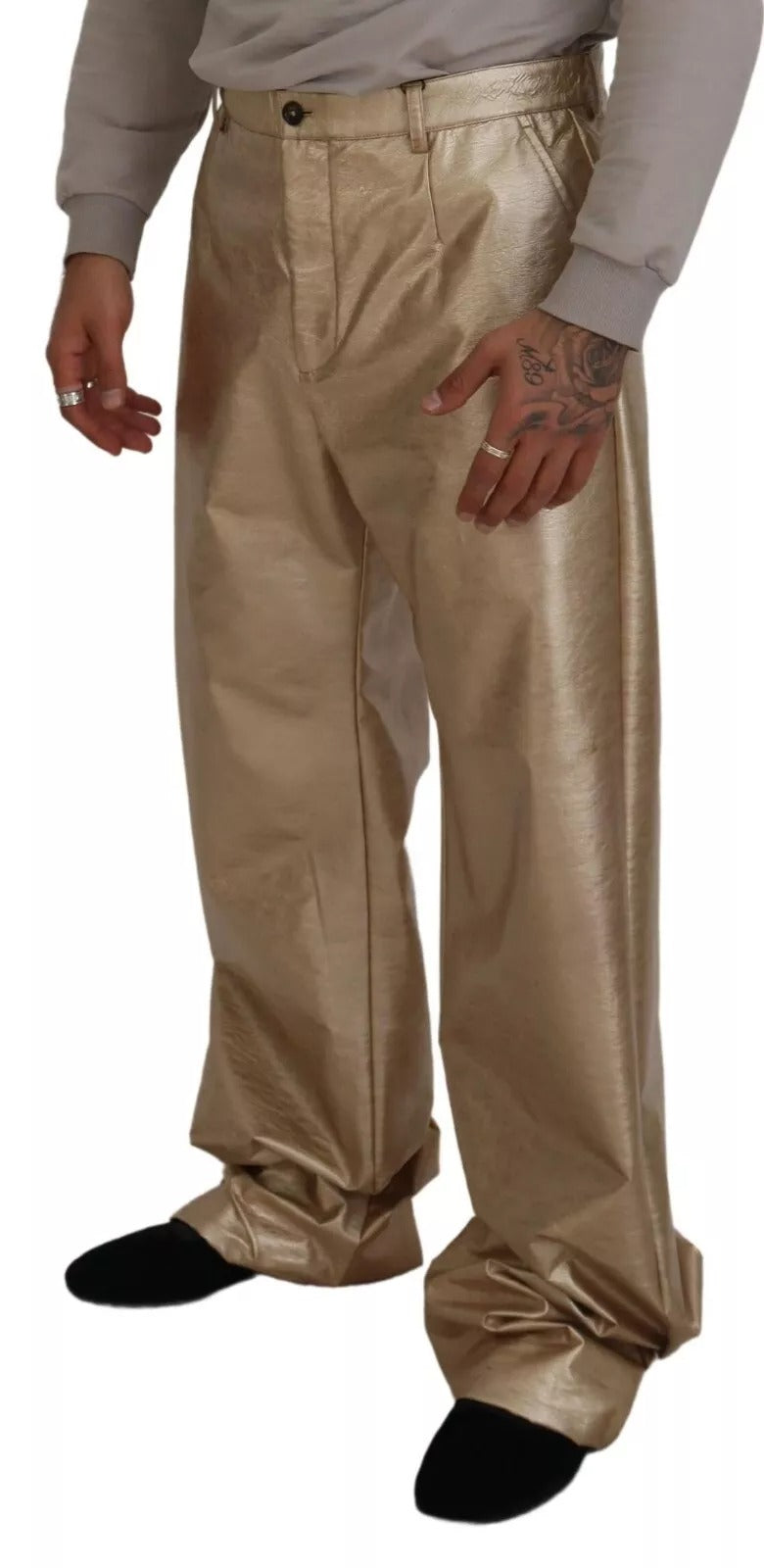 Dolce & Gabbana Metallic Gold Polyester StraightTrouser Pants