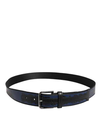 Dolce & Gabbana Black Blue DG Logo Silver Metal Buckle Belt