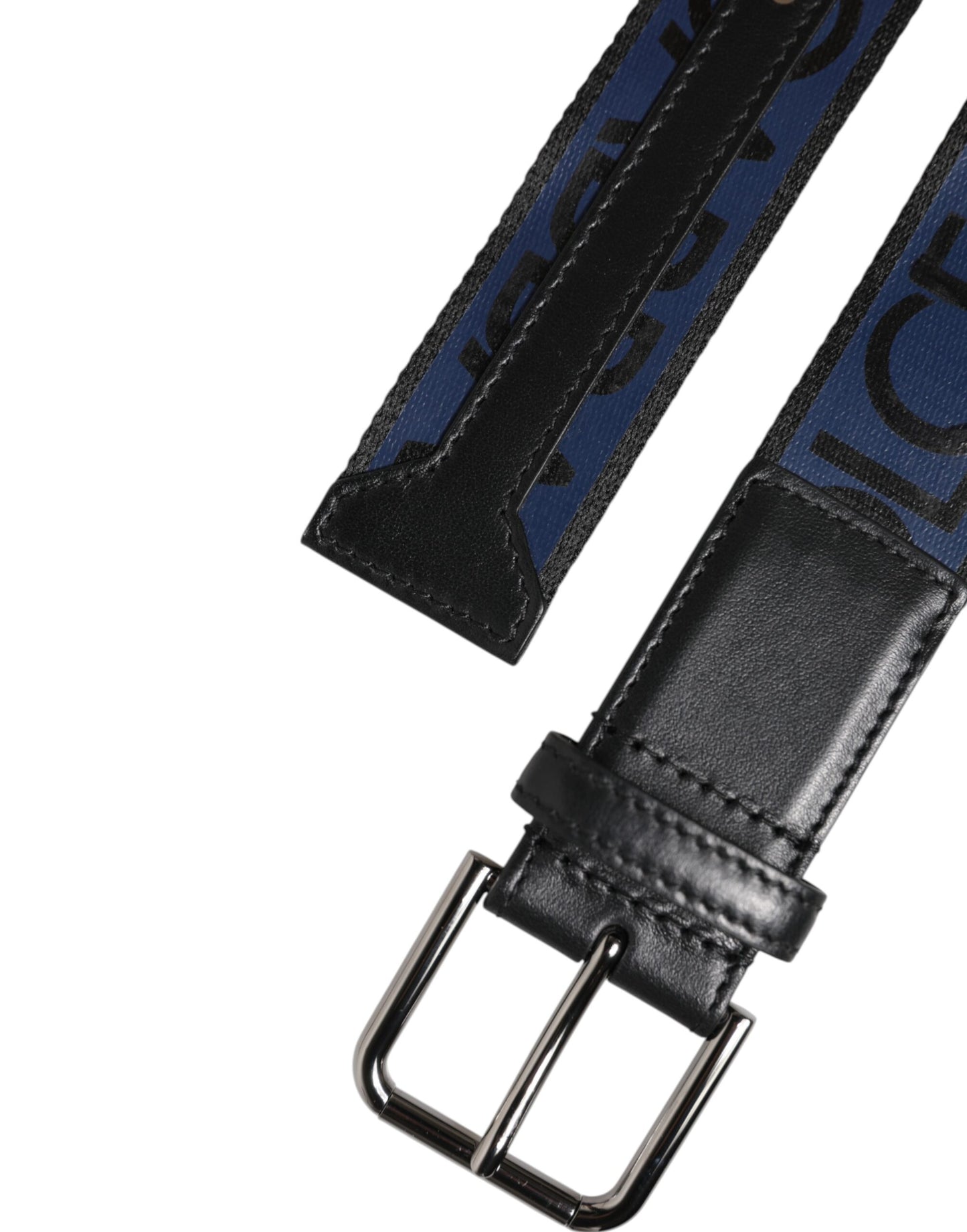 Dolce & Gabbana Black Blue DG Logo Silver Metal Buckle Belt