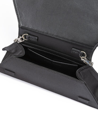 Amina Muaddi Mini Black Satin And Green Crystals Shoulder Bag