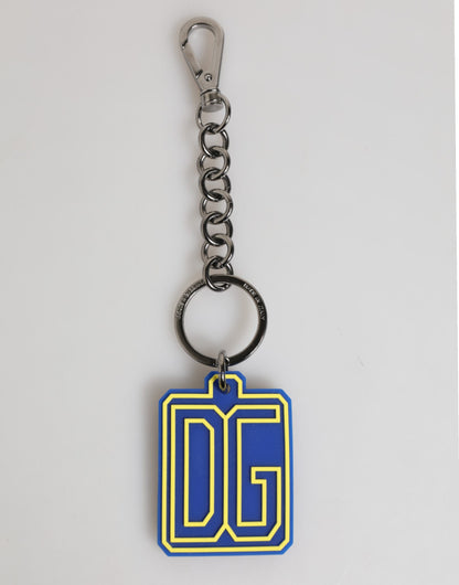 Dolce & Gabbana Blue Yellow DG Rubber Logo Silver Men Keychain Keyring