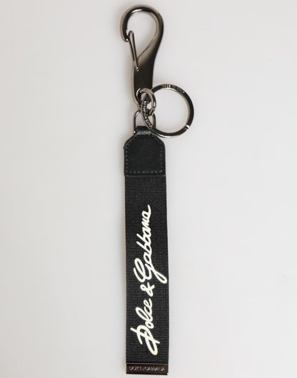 Dolce & Gabbana Black White Polyester DG Logo Silver Men Keychain Keyring