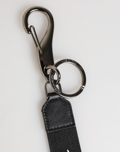 Dolce & Gabbana Black White Polyester DG Logo Silver Men Keychain Keyring