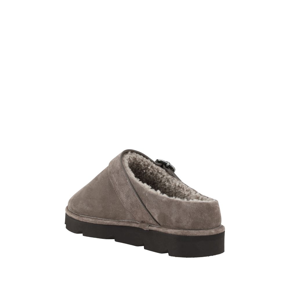 Brunello Cucinelli Gray Calf Leather Bos Taurus Clogs