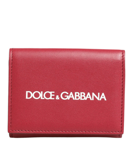Dolce & Gabbana Red Leather Bold Logo Print Trifold Card Holder Wallet