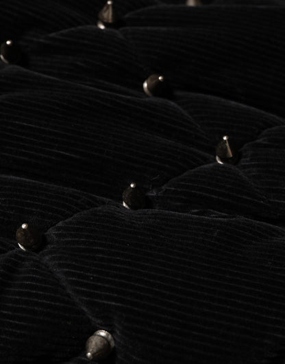 Dolce & Gabbana Black Cotton Quilted Studded Sleeve Hoodie Jacket