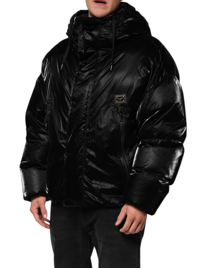 Dolce & Gabbana Black Logo Full Zip Hooded Quilted Jacket