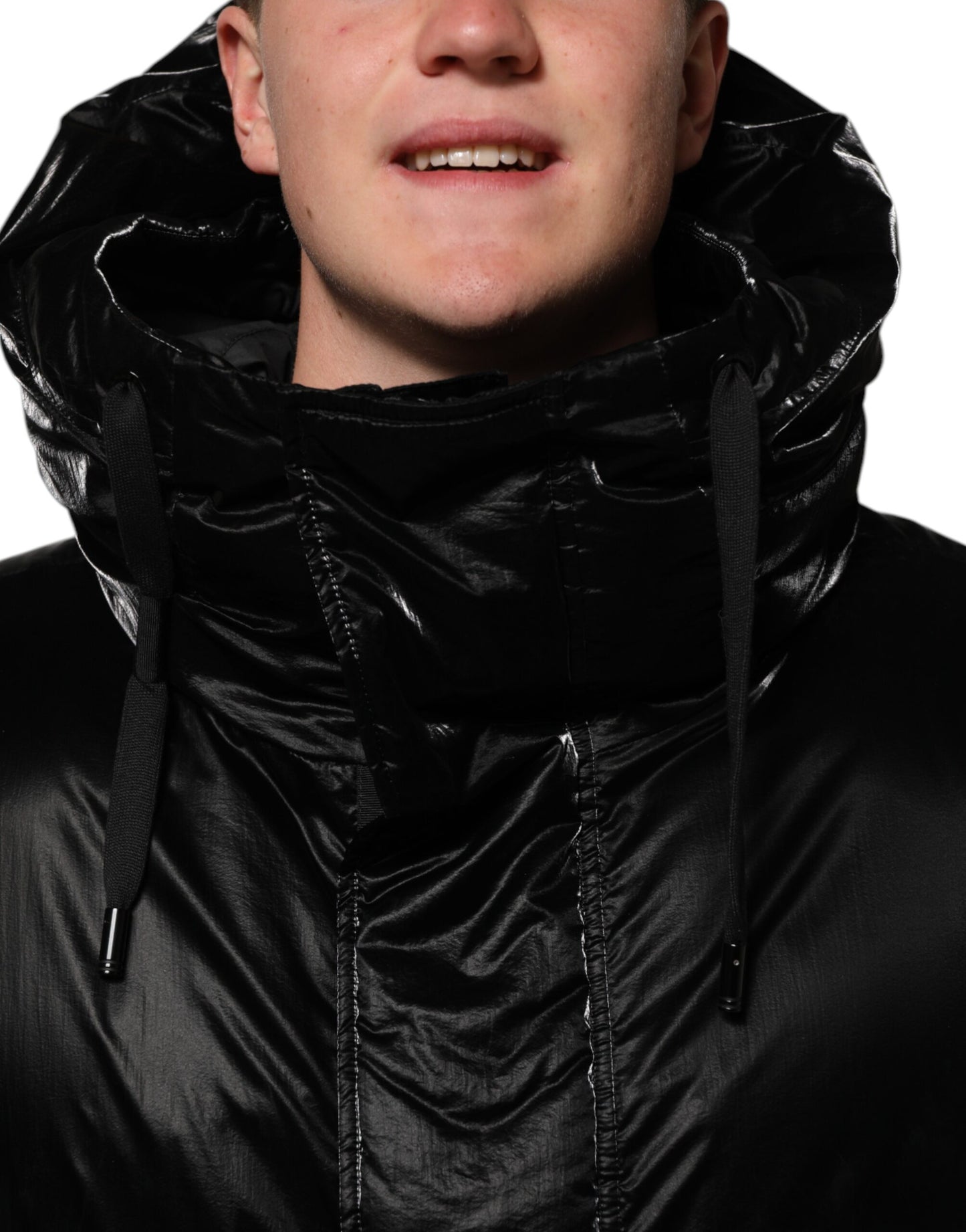 Dolce & Gabbana Black Logo Full Zip Hooded Quilted Jacket