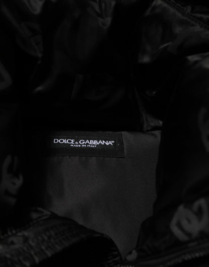 Dolce & Gabbana Black Monogram Logo Puffer Nylon Hooded Jacket