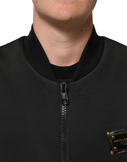 Dolce & Gabbana Black Polyester Logo Plaque Bomber Jacket