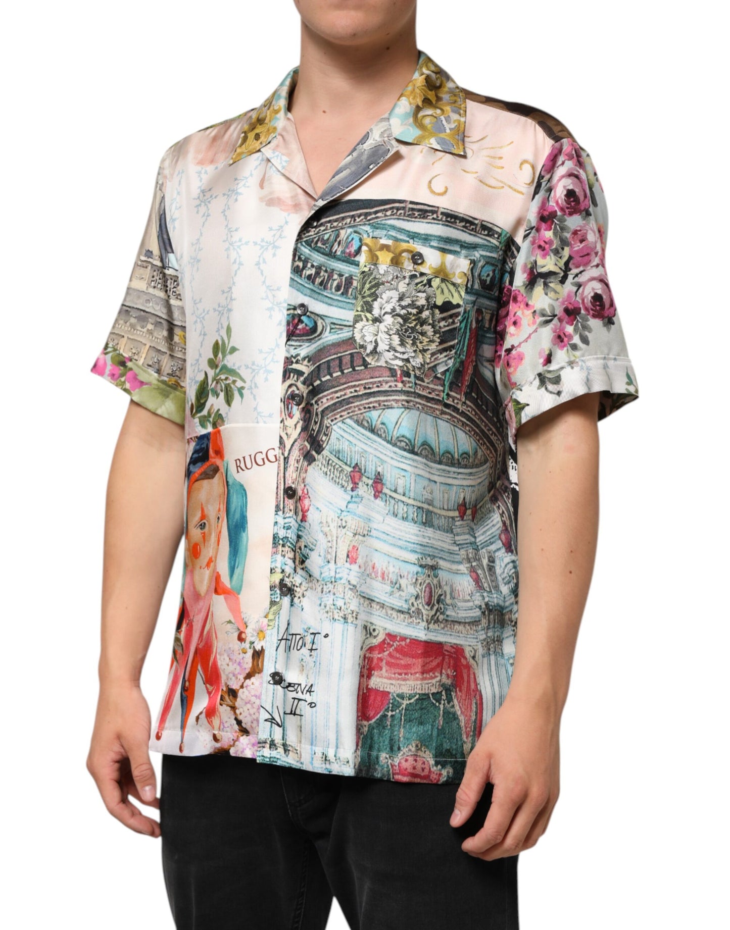 Dolce & Gabbana Multicolor Silk Opera Print Men Casual Shirt
