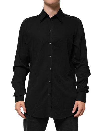 Dolce & Gabbana Black Viscose Long Sleeve Formal Dress Shirt
