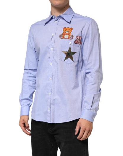 Dolce & Gabbana Light Blue Cotton Teddy Bear Long Sleeve Shirt