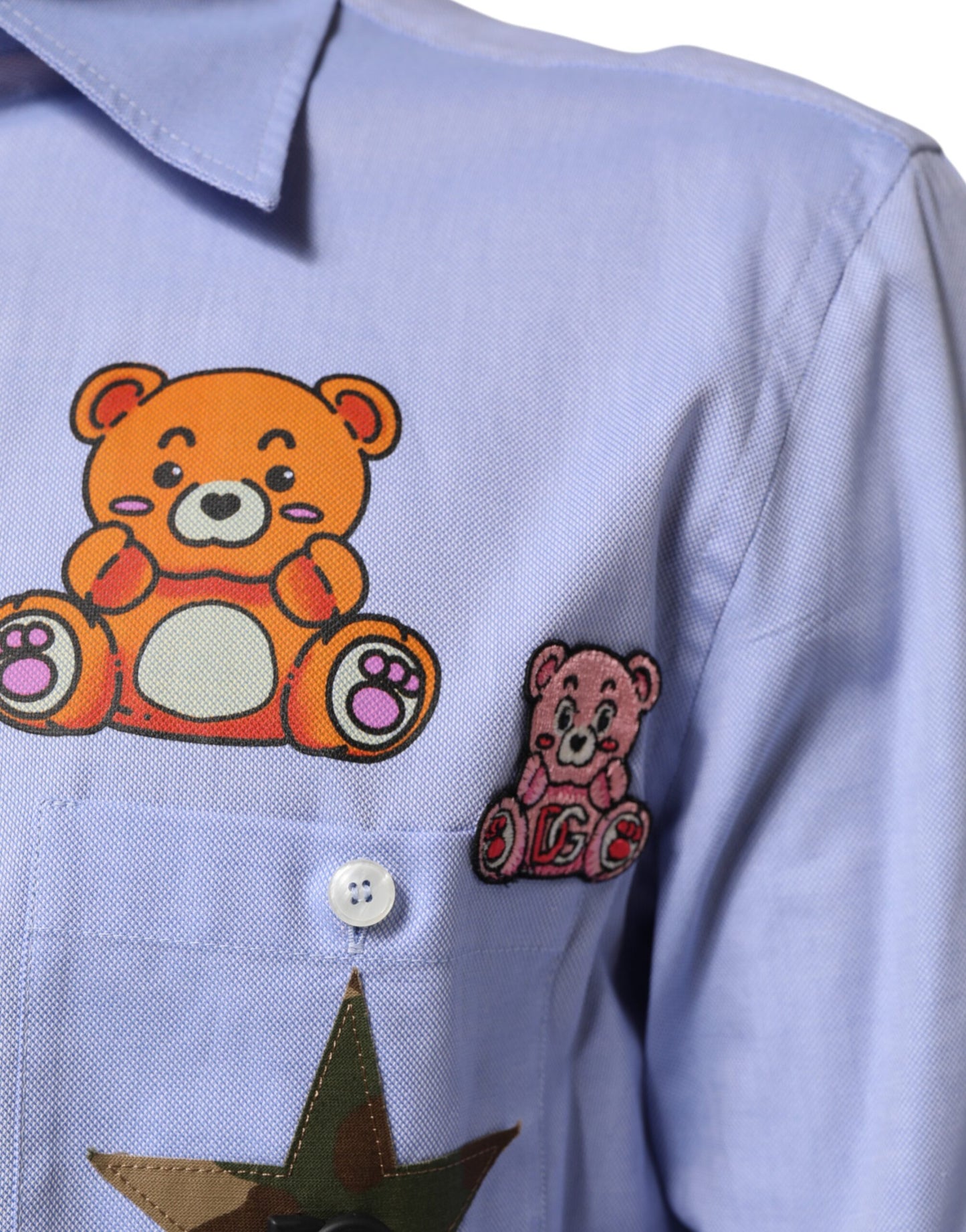Dolce & Gabbana Light Blue Cotton Teddy Bear Long Sleeve Shirt