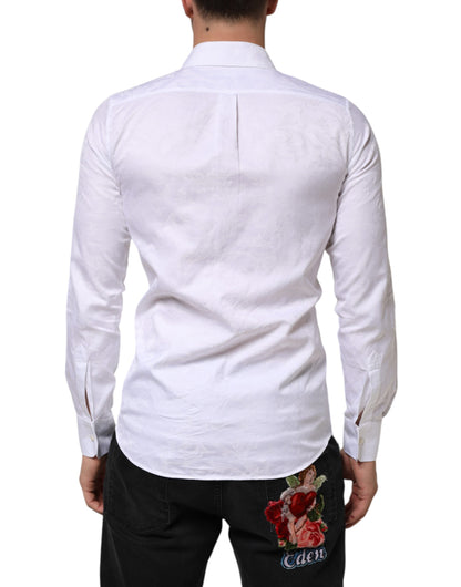 Dolce & Gabbana White Cotton MARTINI Paisley Jacquard Shirt