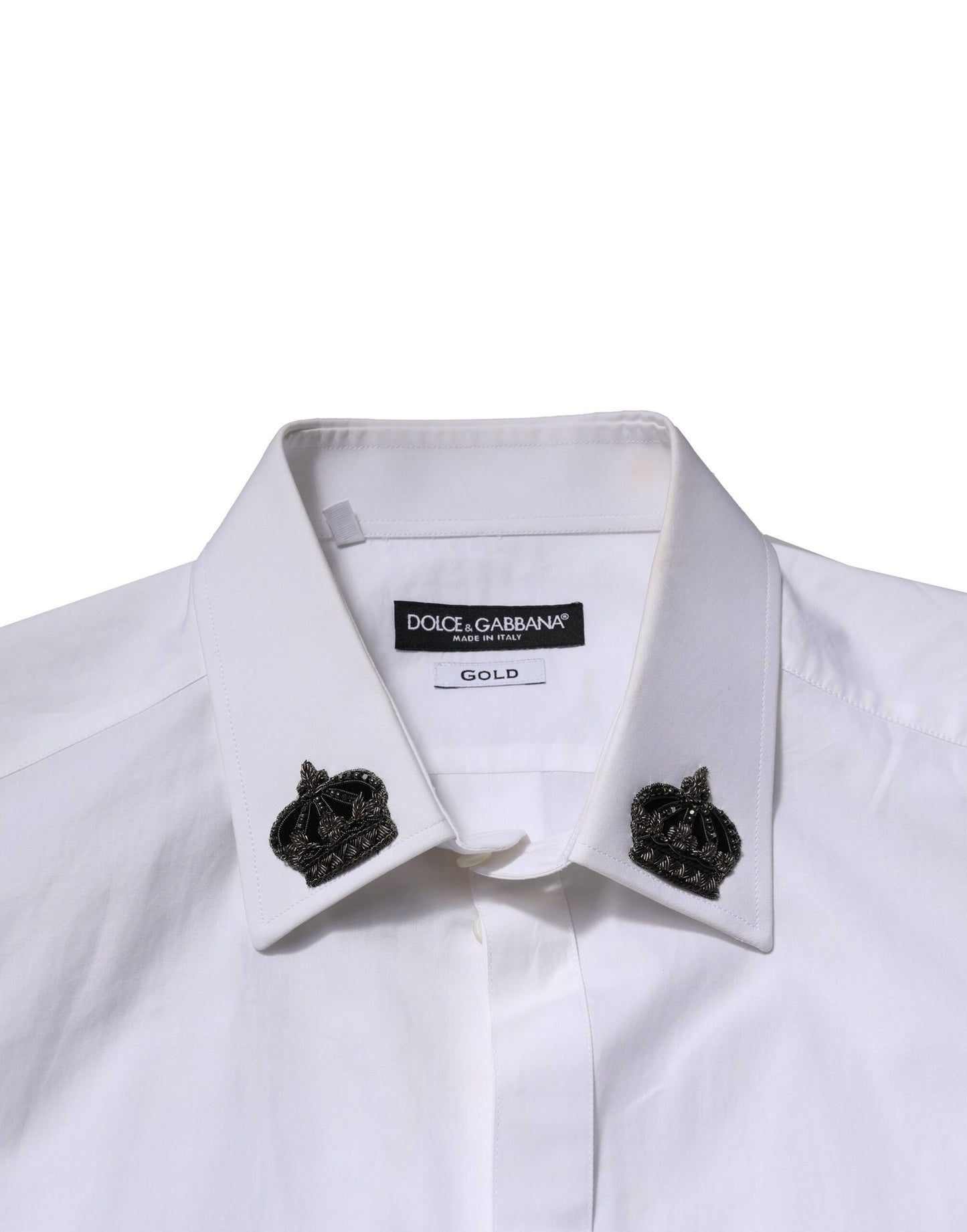 Dolce & Gabbana White Cotton Crown Collar GOLD Formal Shirt