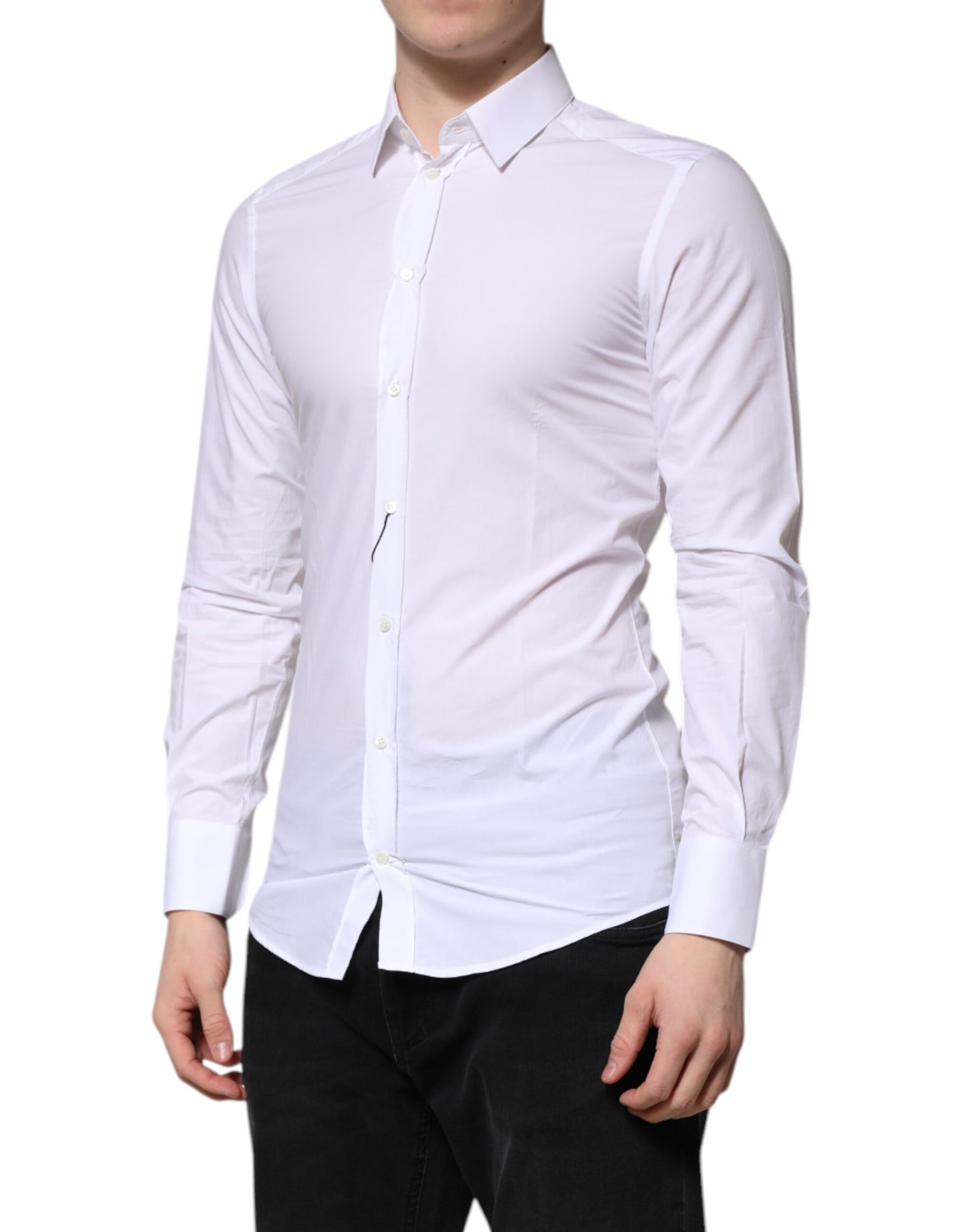 Dolce & Gabbana White Cotton GOLD Long Sleeves Dress Shirt