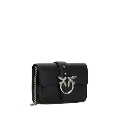 PINKO Black Calf Leather Bos Taurus Shoulder Bag