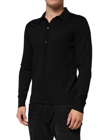 Dolce & Gabbana Black Silk Button Up Lightweight Sweater