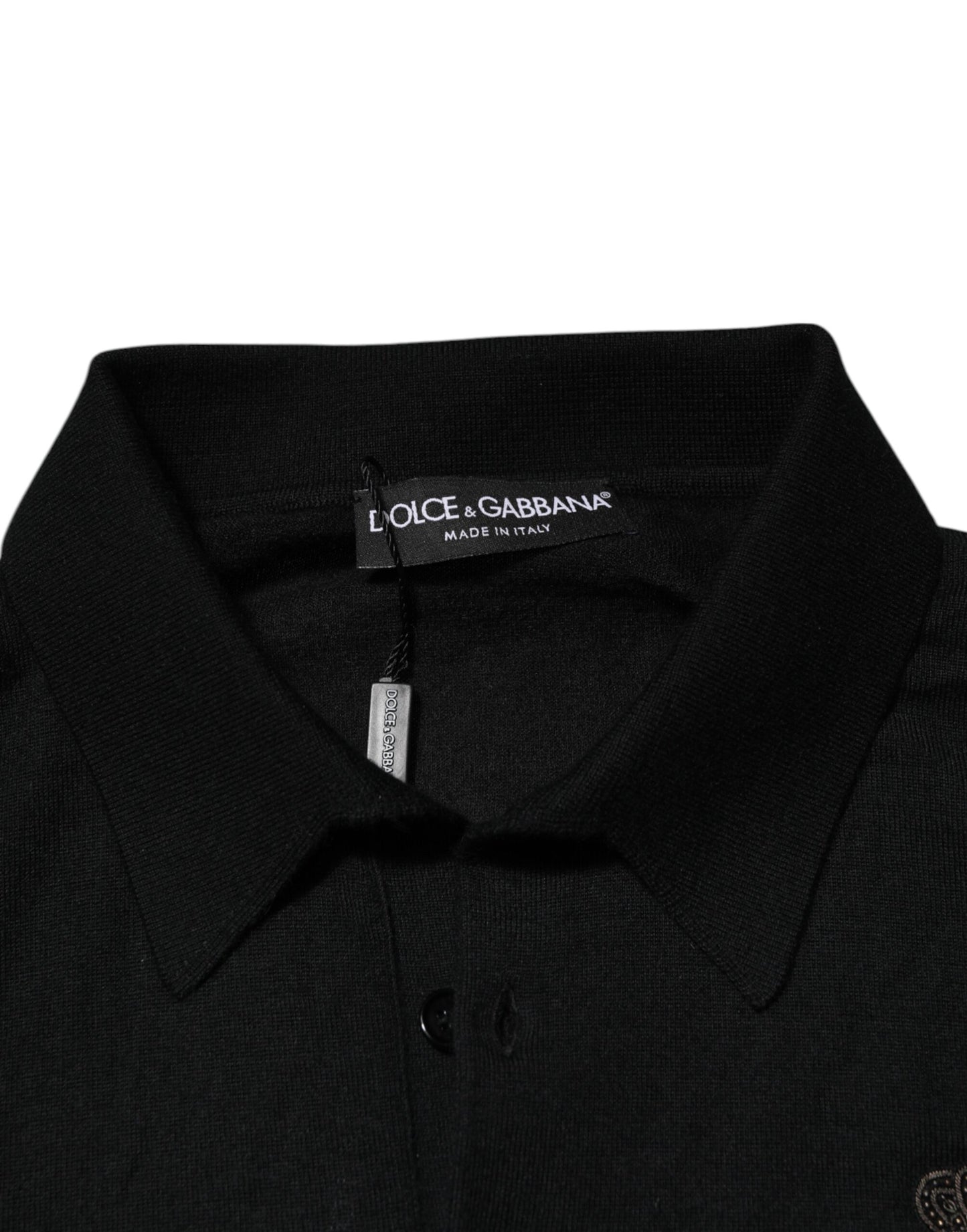 Dolce & Gabbana Black Cashmere Polo Men Longsleeves Sweater