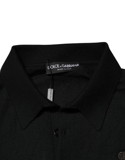 Dolce & Gabbana Black Cashmere Polo Men Longsleeves Sweater