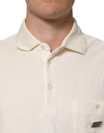 Dolce & Gabbana Ivory Cotton Terry Logo Pocket Polo T-shirt