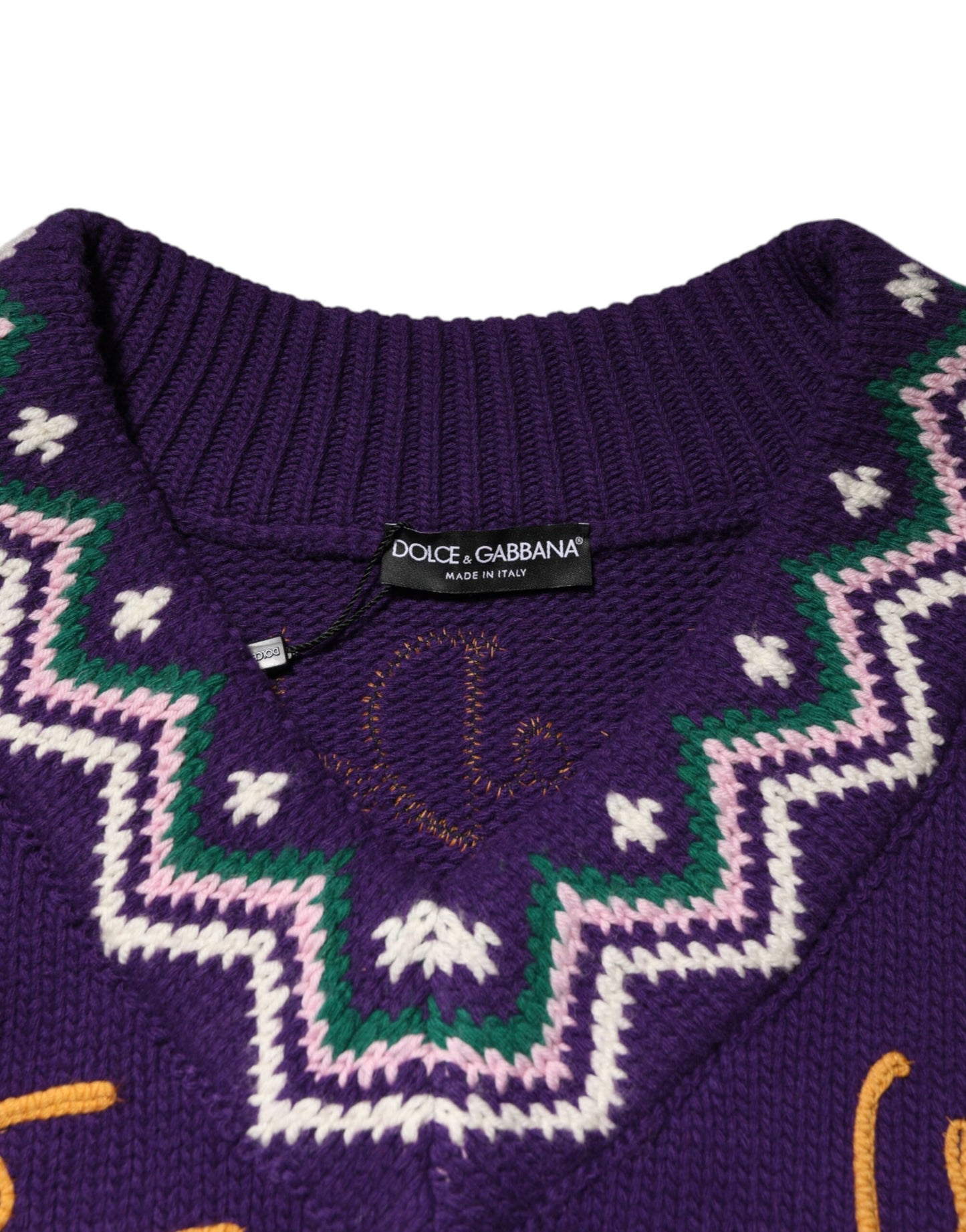 Dolce & Gabbana Purple Wool DG Logo Men Knit Pullover Sweater