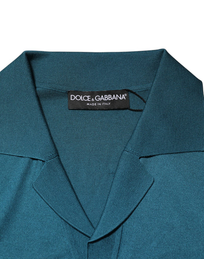 Dolce & Gabbana Teal Blue Silk Collar Short Sleeve Polo T-shirt