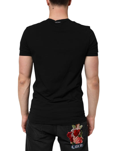 Dolce & Gabbana Black Cotton Slim Fit Men V-Neck Shirt T-shirt