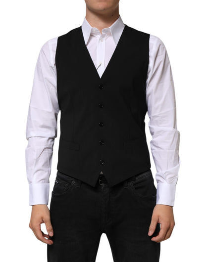 Dolce & Gabbana Black Wool Dress Formal Men Waistcoat Vest