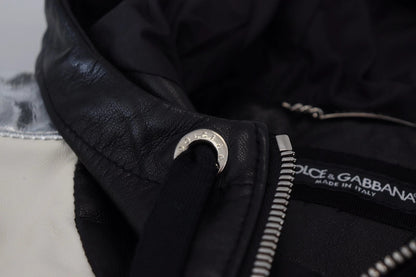 Dolce & Gabbana Black Leather Hooded Blouson Jacket