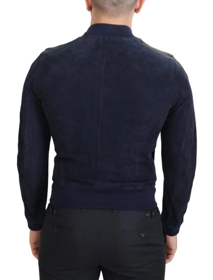 Dolce & Gabbana Dark Blue Suede Lambskin Blouson Jacket
