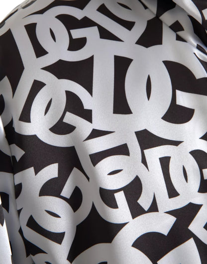 Dolce & Gabbana White Black Logo Hooded Full Zip Bomber Jacket