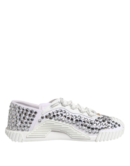 Dolce & Gabbana White NS1 Canvas Leather Embellished Sneakers Shoes