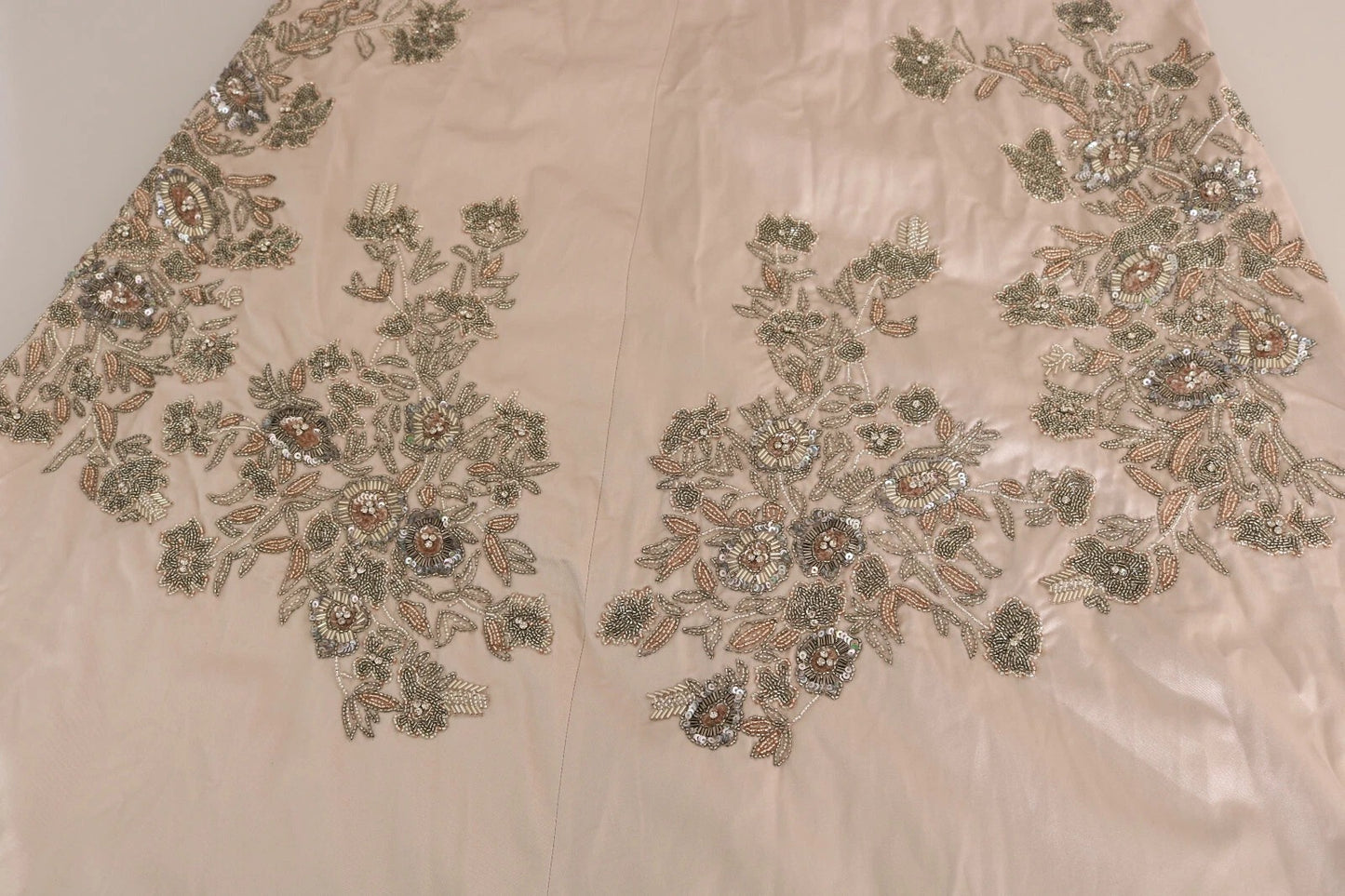 Dolce & Gabbana Beige Sequined Flower Flare Ball Gown Dress