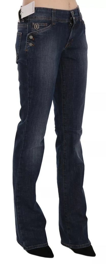 John Galliano Blue Washed Mid Waist Flared Denim Casual Pants Jeans