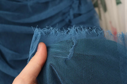 Dolce & Gabbana Blue Mesh Trim Ruched Tulle Sheath Dress