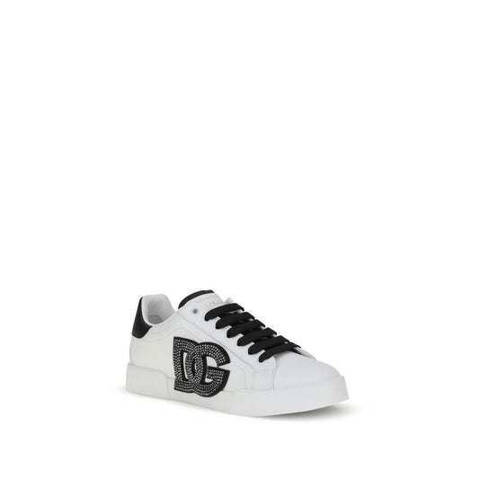 Dolce & Gabbana White Calf Leather Bos Taurus Low Top Sneakers