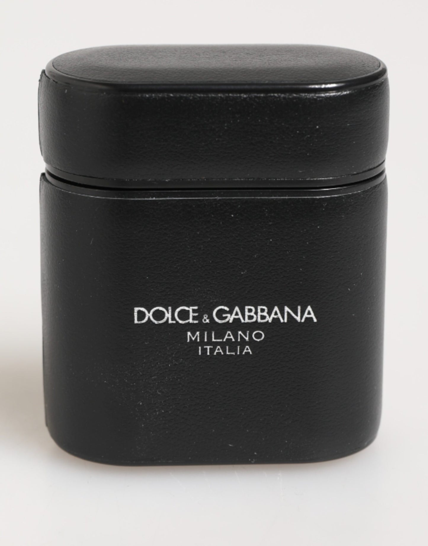 Dolce & Gabbana Black Calfskin Leather Logo Print Flip Holder Airpods Case