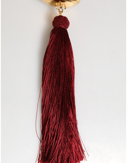 Dolce & Gabbana White Pearl Resin Gold Metal Red Tassel Pendant Bag