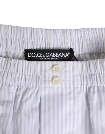 Dolce & Gabbana White Blue Cotton Striped Button Fly Shorts Swimwear