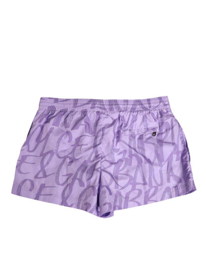 Dolce & Gabbana Purple DG Logo Print Nylon Men Shorts Swimwear