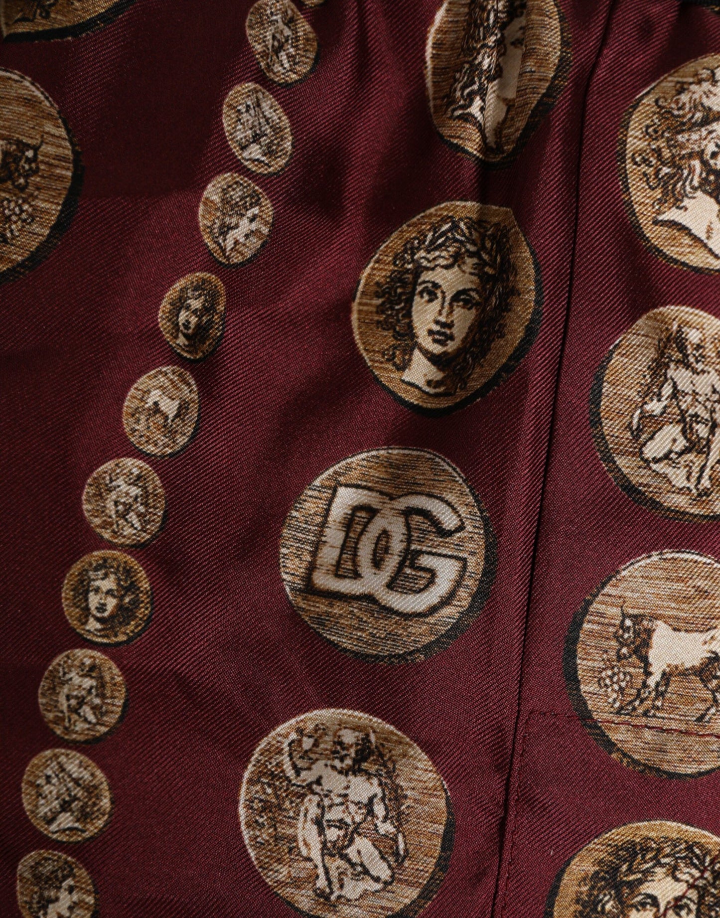 Dolce & Gabbana Burgundy Silk Coin Print Men Boxer Short Swimwear