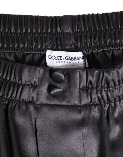 Dolce & Gabbana Black Satin Silk Elastic Men Boxer Short Swimwear