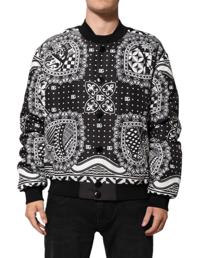 Dolce & Gabbana Black White Bandana Print Bomber Jacket